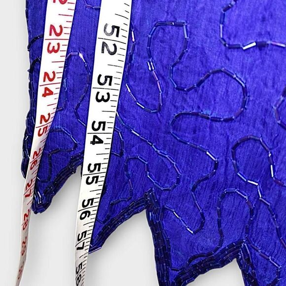 VTG Denise Elle Formal Gown‎ Sz Medium Blue Silk Beaded 80s Maxi Mermaid Glam - Picture 13 of 16